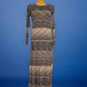 Rachel Pally Stormy Maxi Dress Bodycon Black Ripple Stripe Long Sleeve Modal L